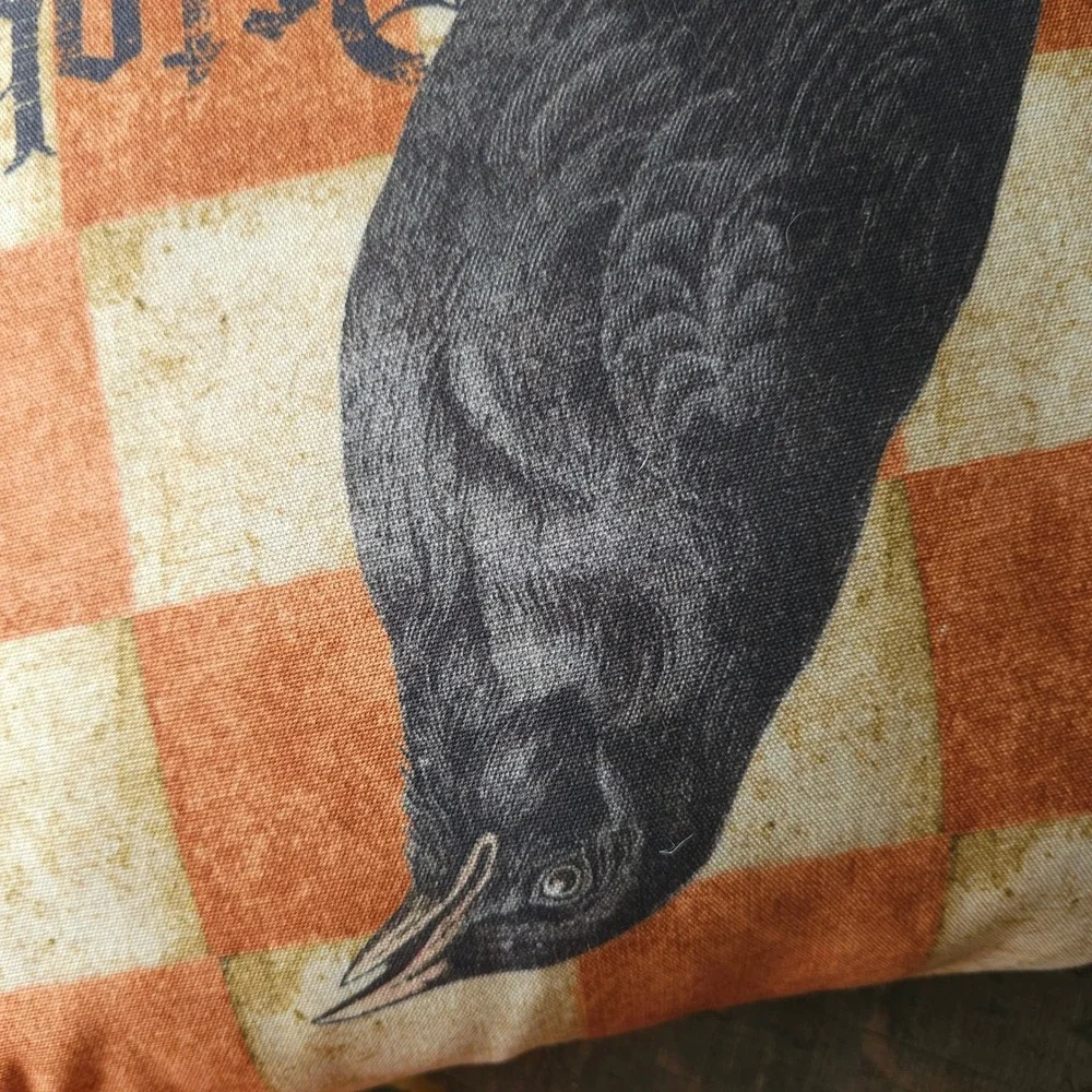 Pottery Barn Halloween Crow Raven October 31 Checkered Pillow 20